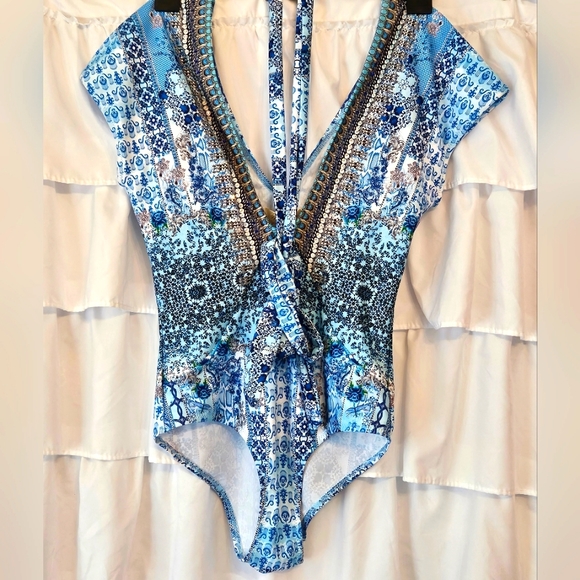 NWT Gorgeous La Moda True Colors Crystal Embellished  Bathing Suit SZ Med - Picture 8 of 16